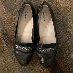 Black flats with silver chain detail